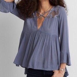 American Eagle Dark Blue Lace Boho Top